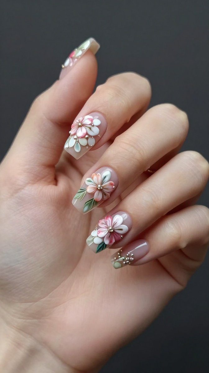 3D Floral Nail Art
