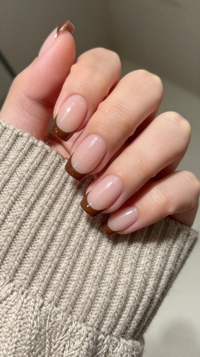 Brown Double French Tips – Fall’s Coziest Nail Trend