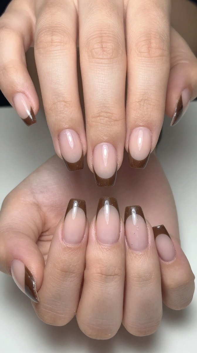 Chocolate Brown French Tips
