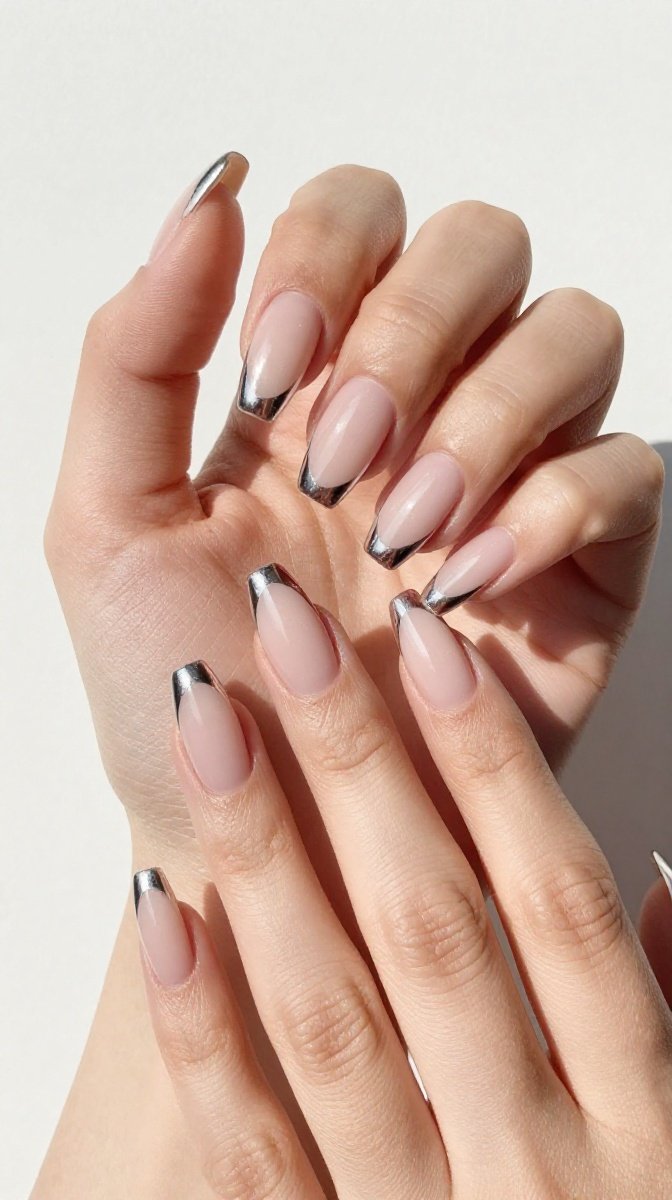 Chrome Double French Tips – Instant Glam That Feels Like a $100 Mani