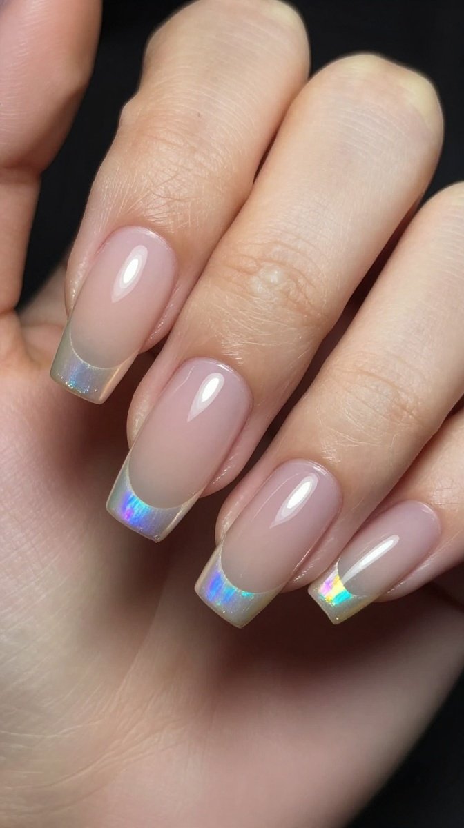 Chrome French Tip with a Holographic Twist – Future Vibes