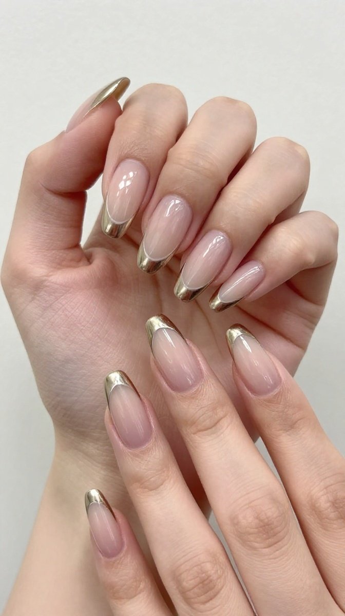Chrome French Tip with a Metallic Base – Edgey & Modern