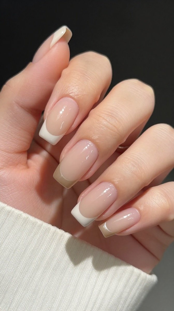 Chrome French Tip with a Nude or Beige Base – The Clean Girl Look