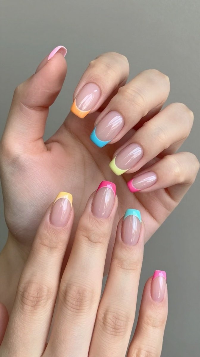 Chrome French Tip with a Pop of Color – Playful & On-Trend