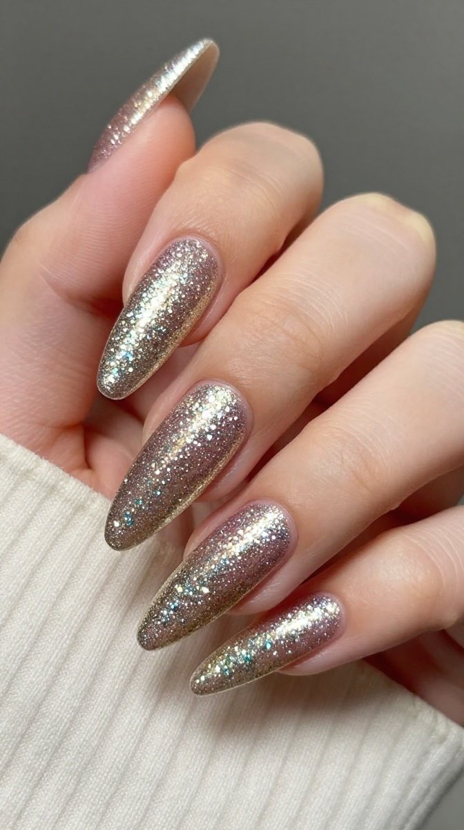 Chrome Glitter Stiletto Nails – Sparkly Pop That Still Looks Professional