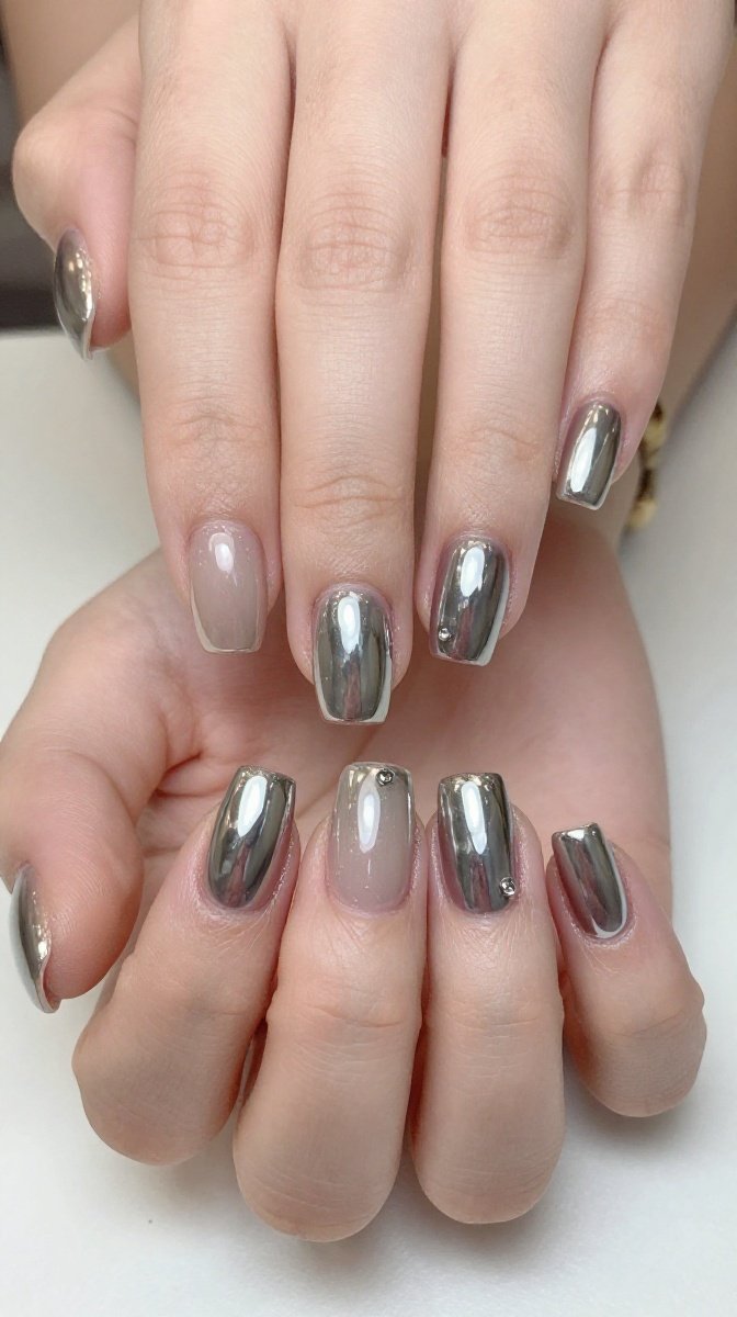 Classic Chrome Square Nails