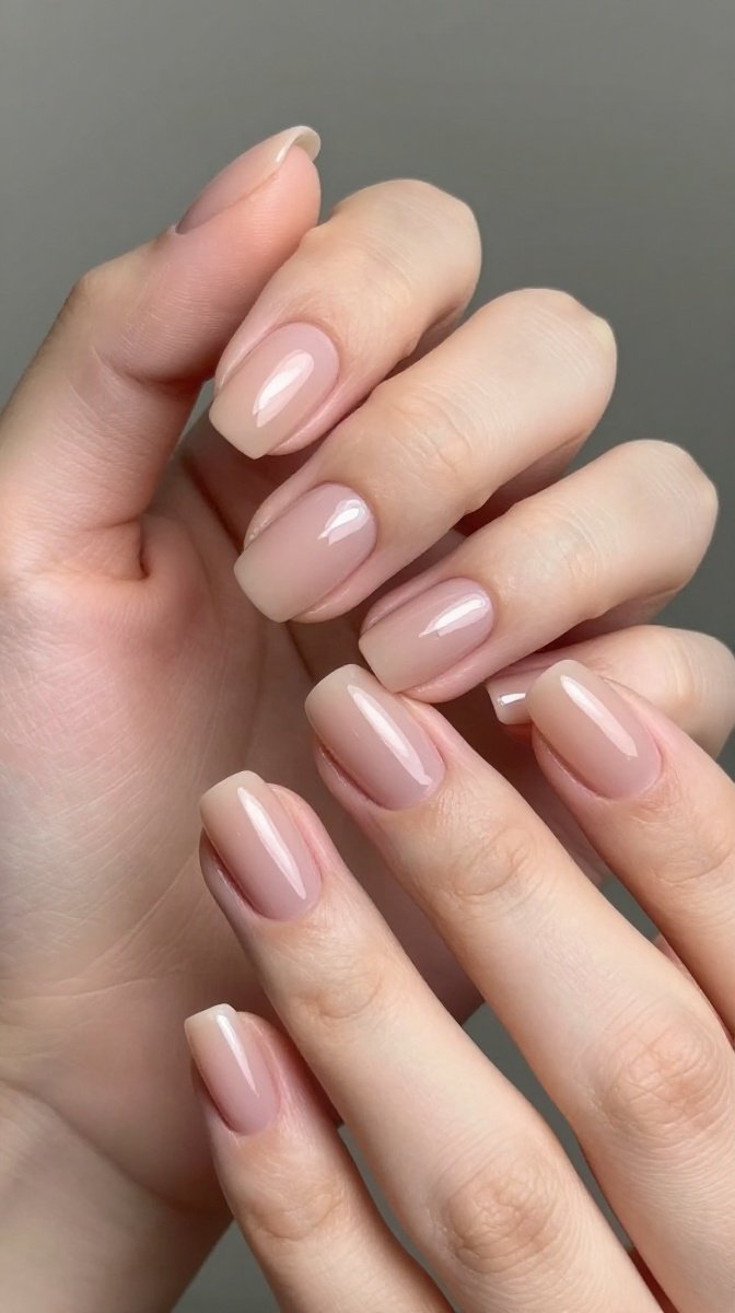 Classic Nude Round Nails with Glossy Finish