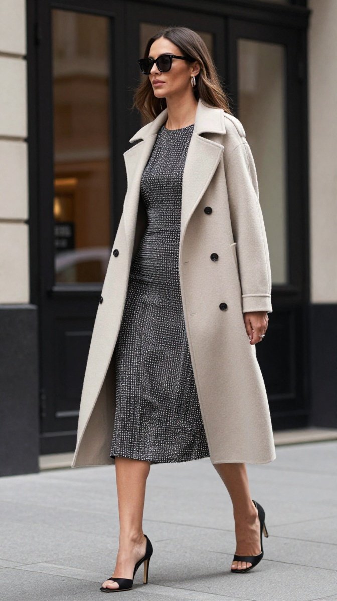 Coat Drape + Midi Dress + Heels