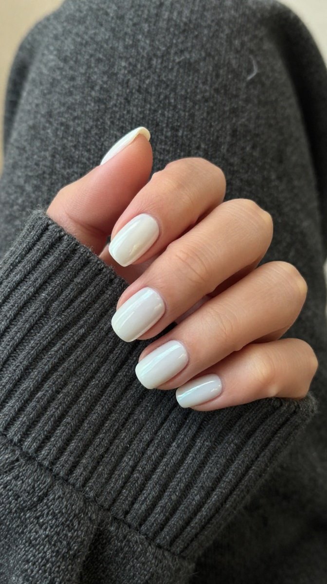 Glazed Donut Round Nails in Milky Pearl