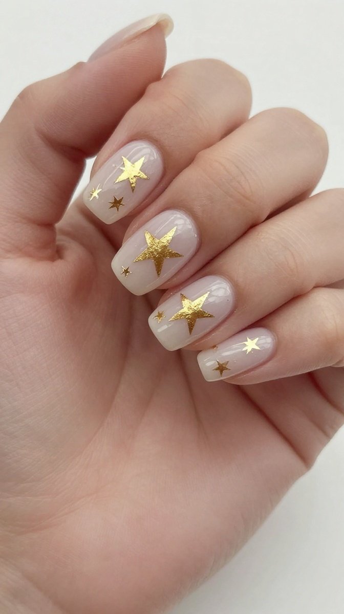 Gold Foil Star Nails