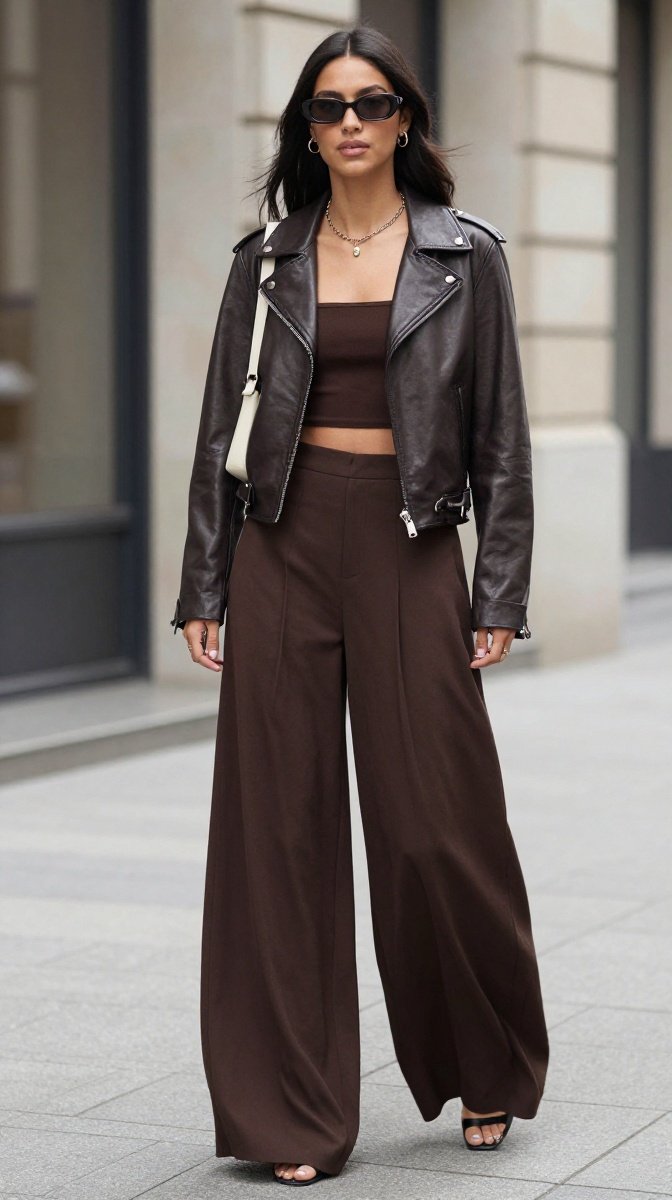 Leather Jacket + Flowy Pants