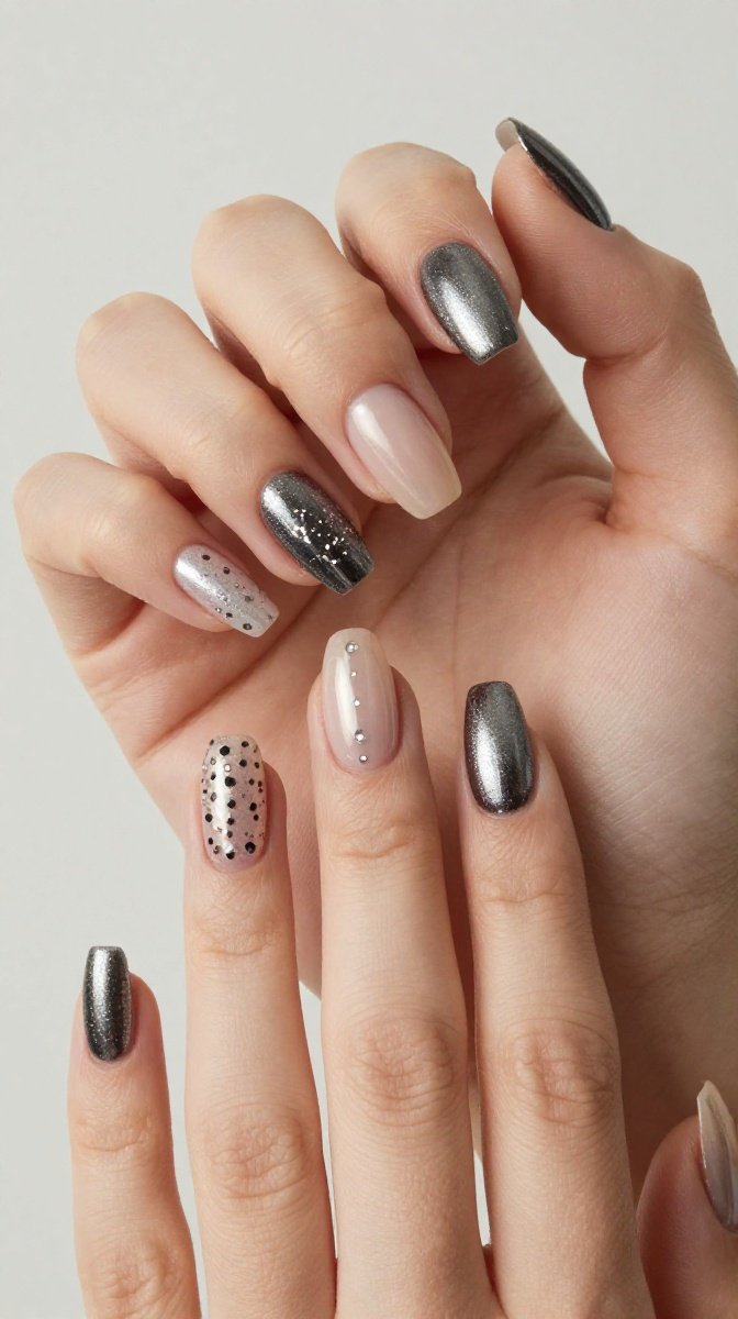 Mixed Metals Manicure nails