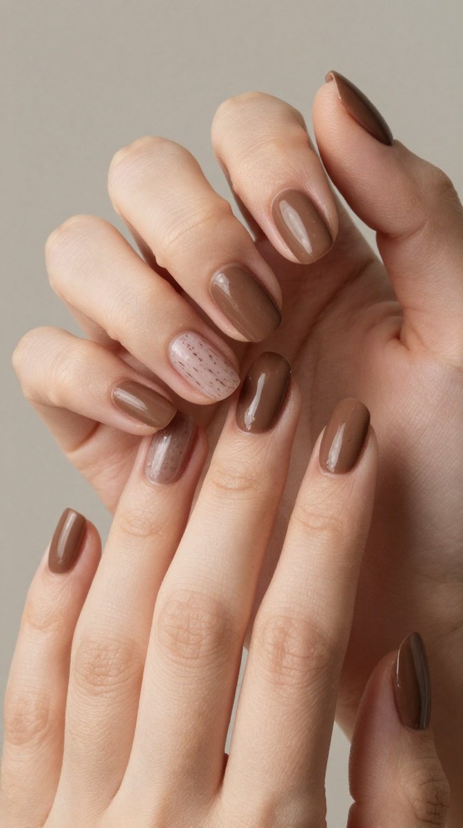 Mocha Brown Almond Nails
