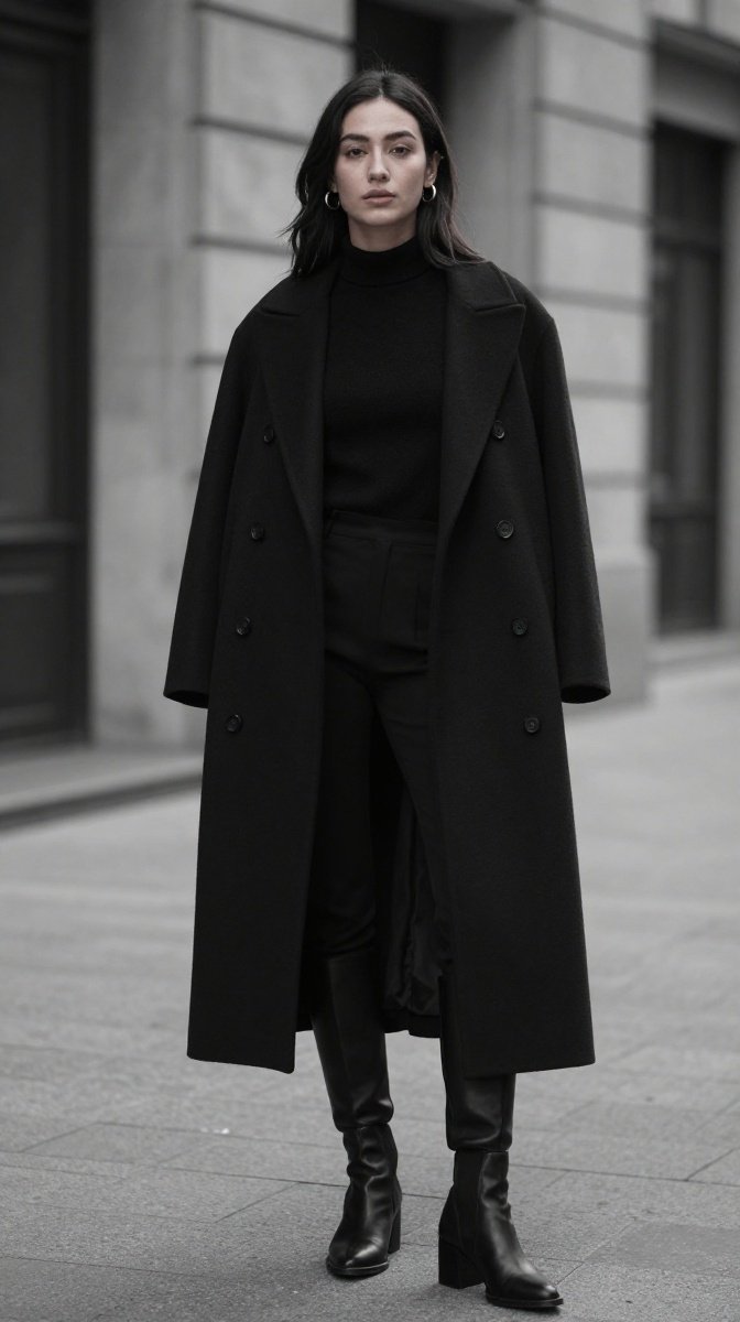 Monochrome Black Outfit + Statement Coat