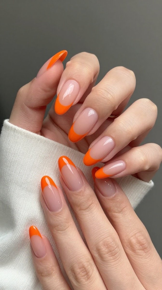 Orange Double French Tips – Bold and Bright for Any Season