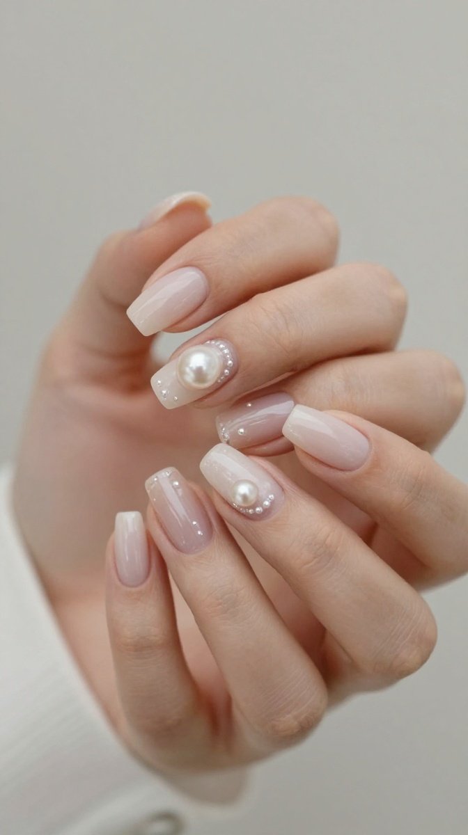 Pearl Accent Minimalist Nails