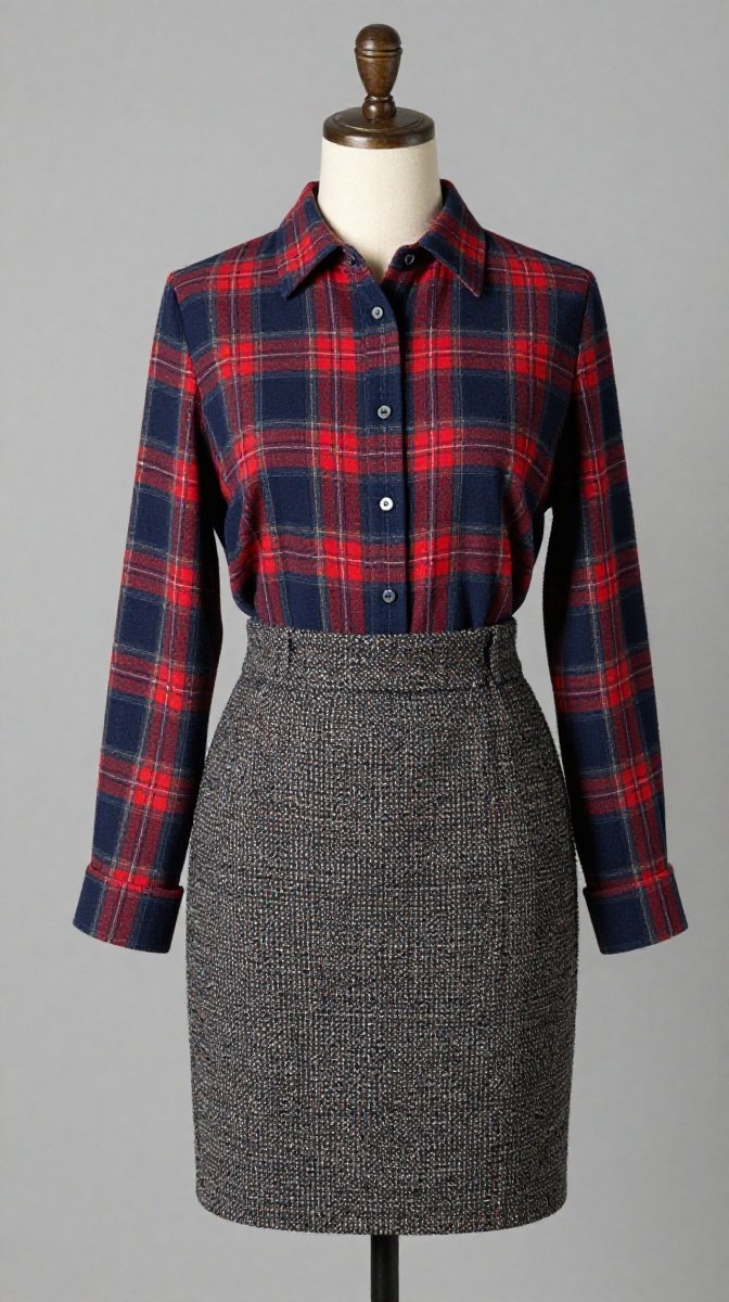 Plaid Shirt + Tweed Skirt