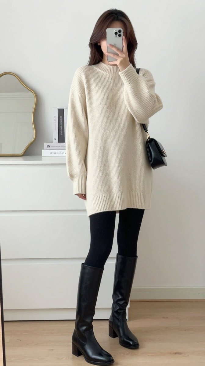 Ribbed Sweater Dress + Ankle Boots