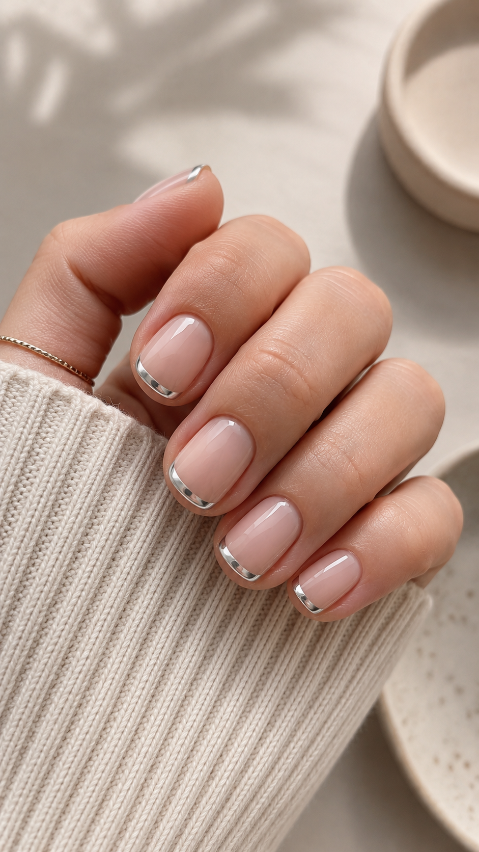 Short Chrome-Tipped Nails
