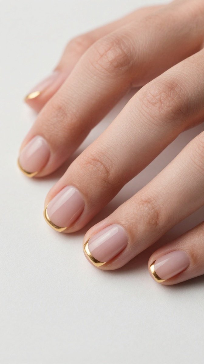 Short Square Nails with Simple Gold Accents