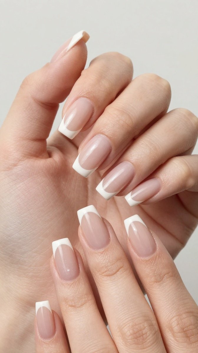 Soft Square French Tip Nails