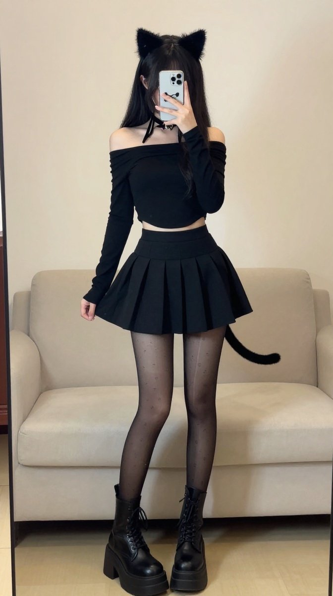 Sparkly Black Cat Costume + Chunky Sneakers