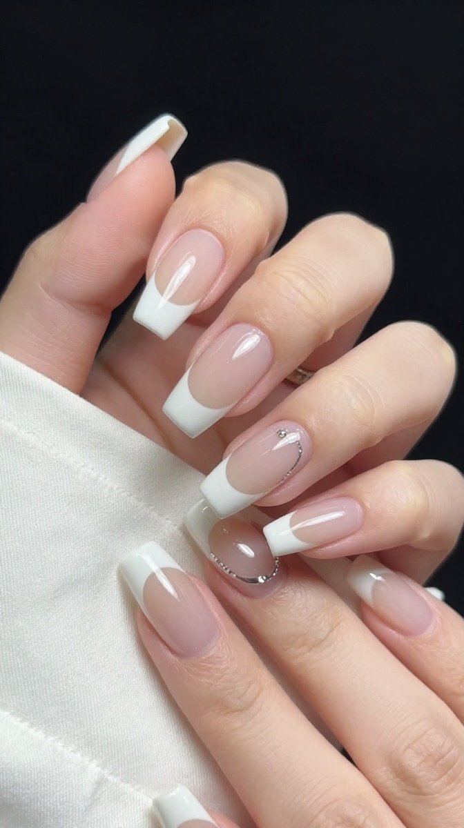 White French Nails With a Chrome Glow