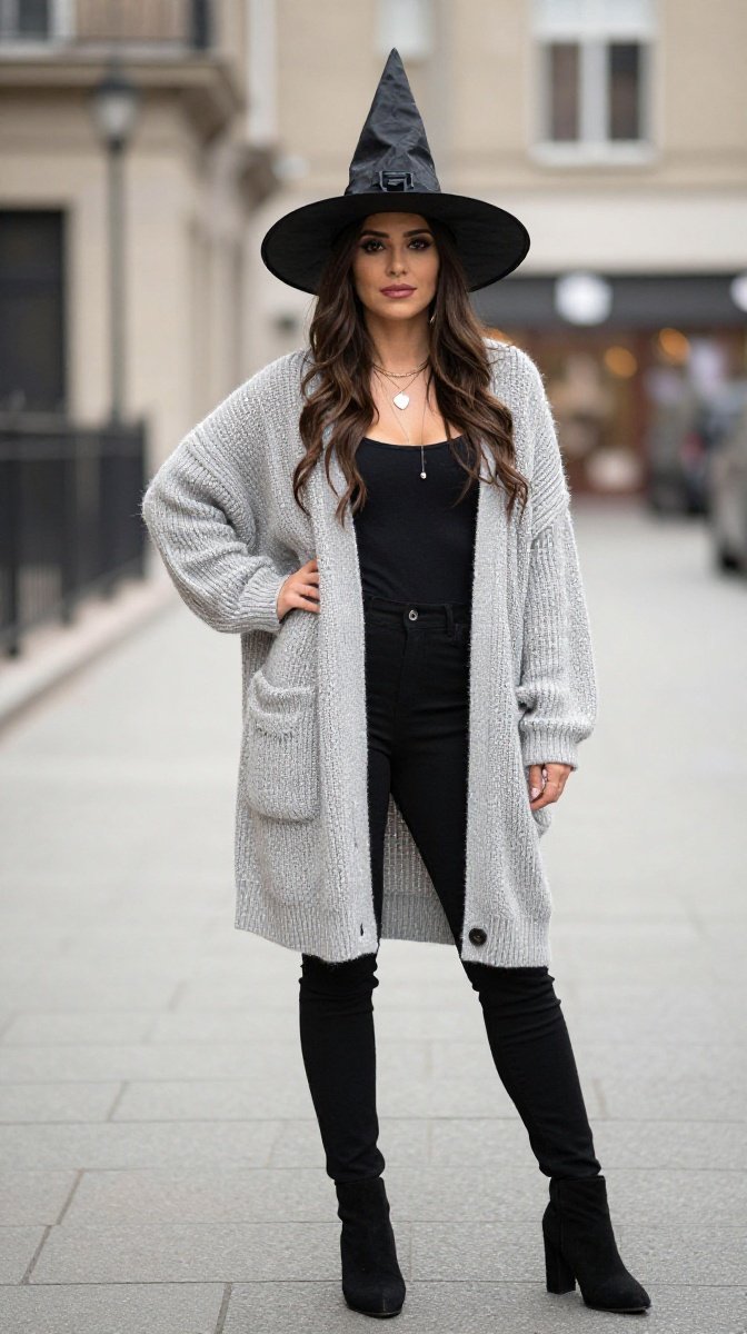Witch Hat + Oversized Cardigan Power Look