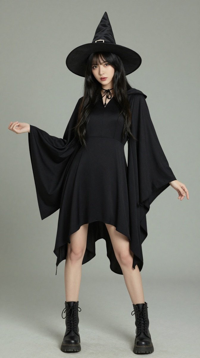 Witchy Cape Dress with Combat Boots