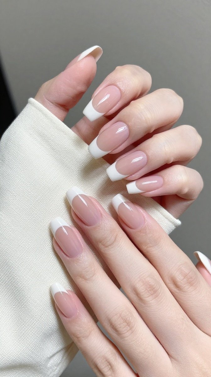 almond french tip nails