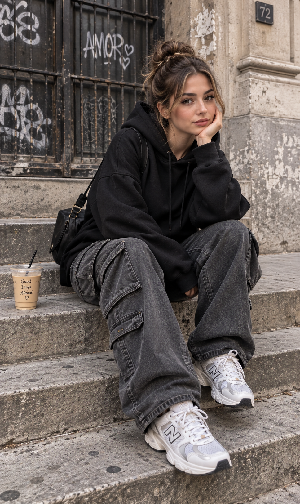Baggy Cargo Jeans + Oversized Hoodie + Sneakers