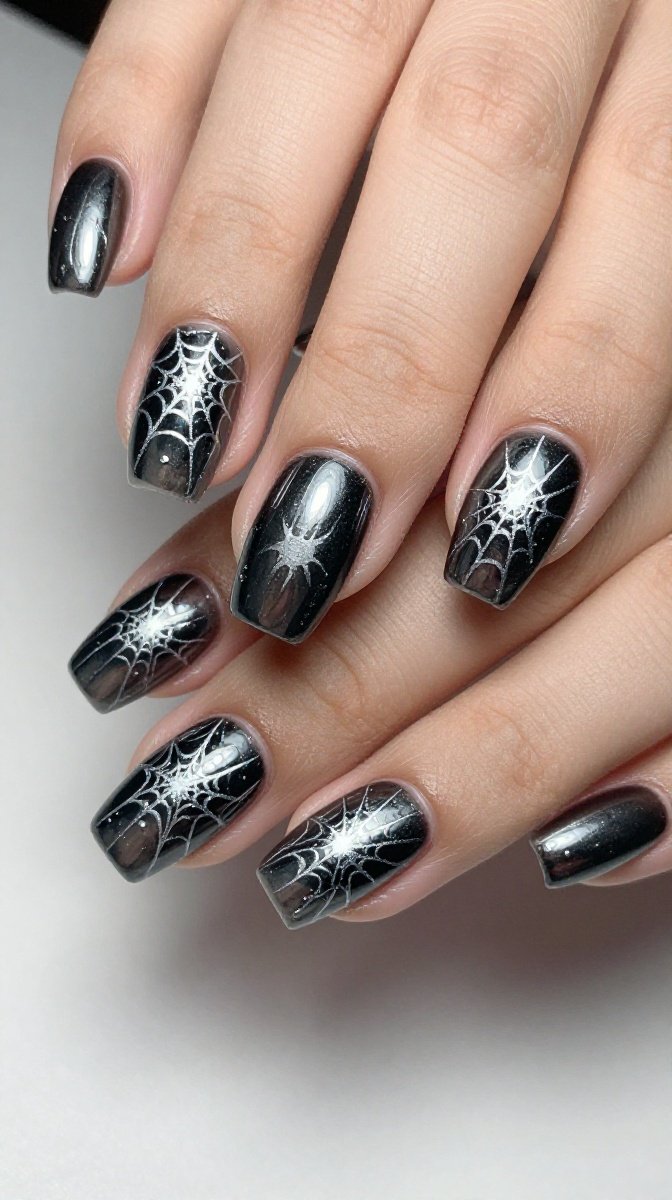 Black Chrome Stilettos with Silver Spiderwebs