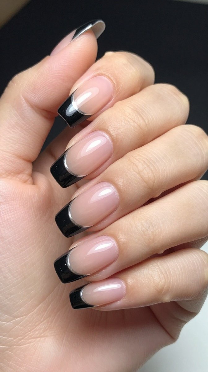 Black French Tips with Chrome Finish