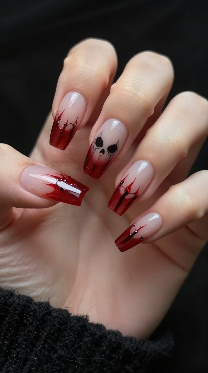 Bloody French Tip Nails – Classic Spooky Nail Trends