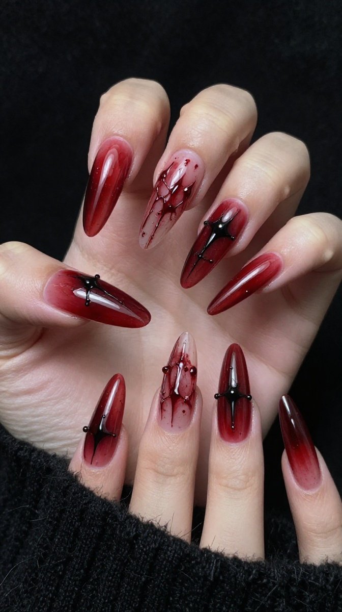Bloody Nail Art for Halloween – Freaky Red Spikes