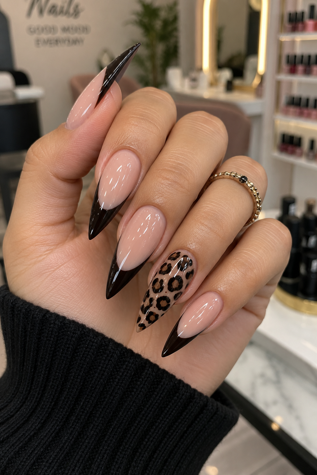 Brown French Tip Stiletto Nails for Classy Everyday Wear