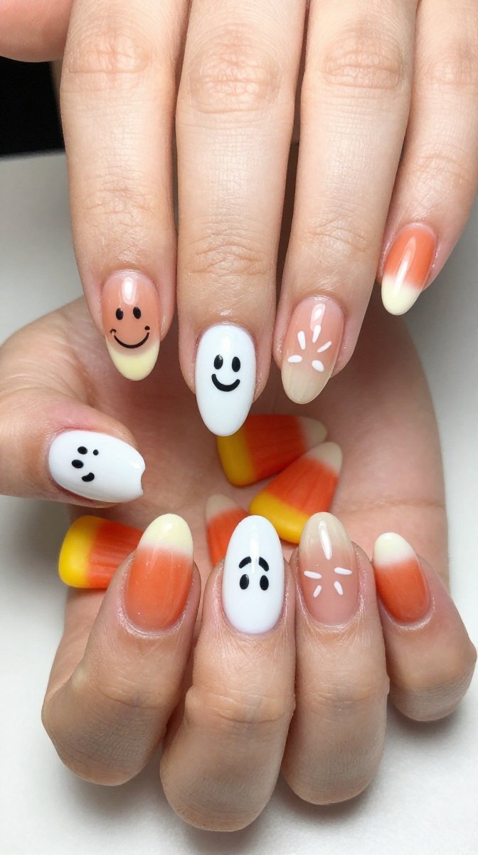 Candy Corn Ghosts with Smiley Faces