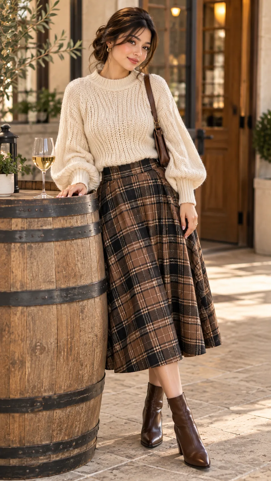 Chunky Sweater + Midi Skirt + Tall Boots