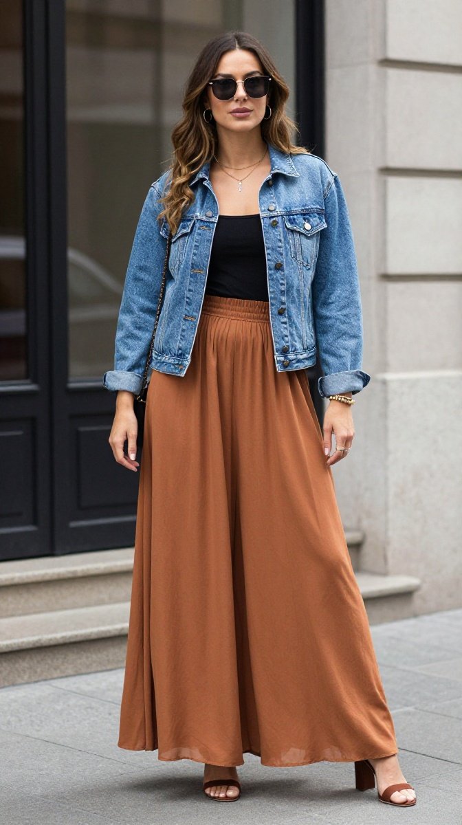 Denim Jackets + Flowy Maxi Skirts
