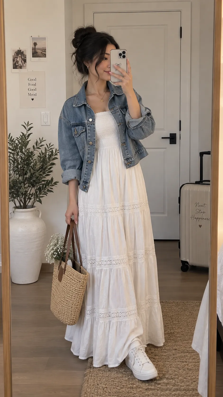Flowy Maxi Dress with Denim Jacket