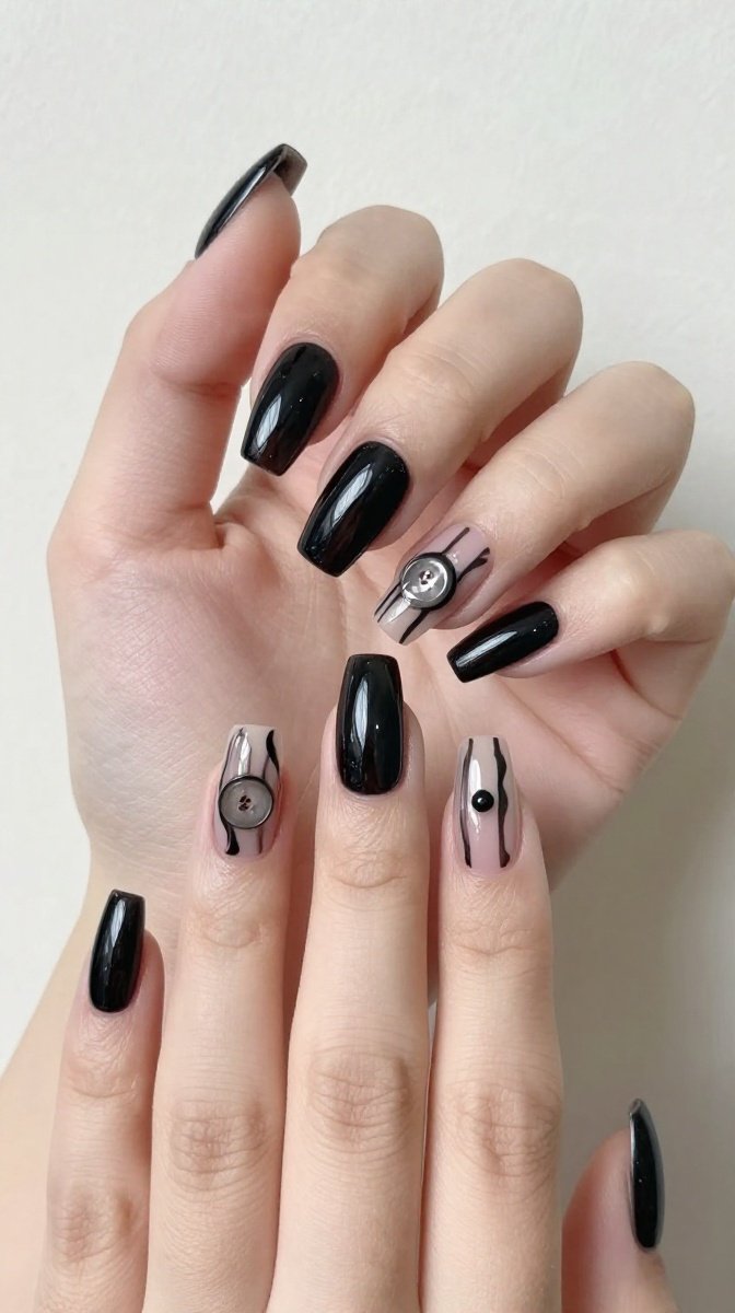 Glossy Black Swirl with Button Eye Details