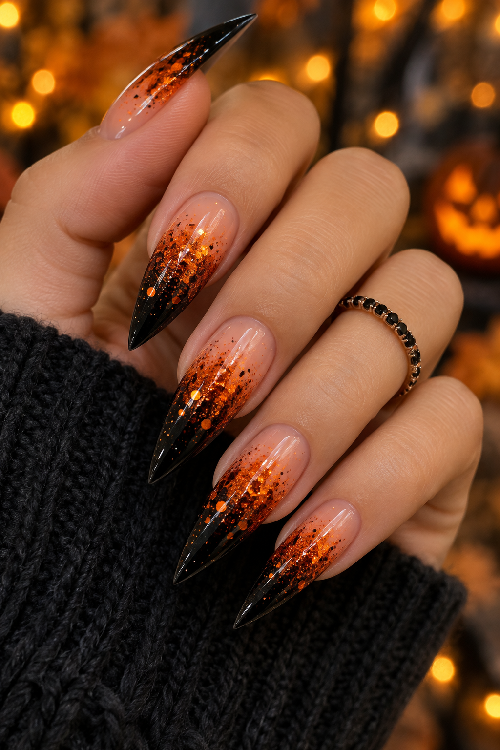 Glossy Black with Orange Swirls for That Spooky Fun Vibe