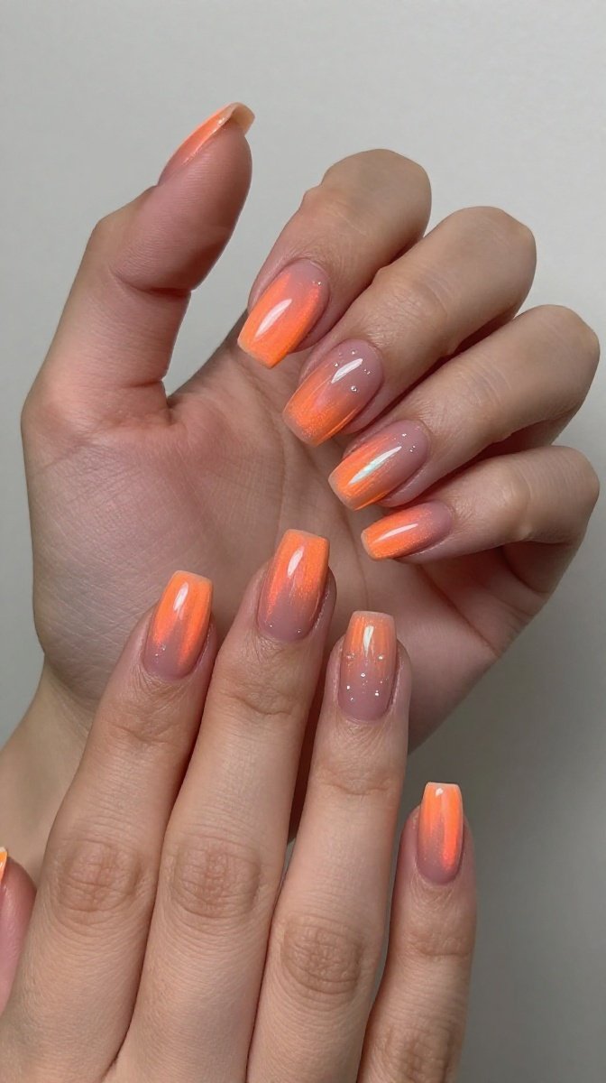 Holographic Electric Orange Glow Nails