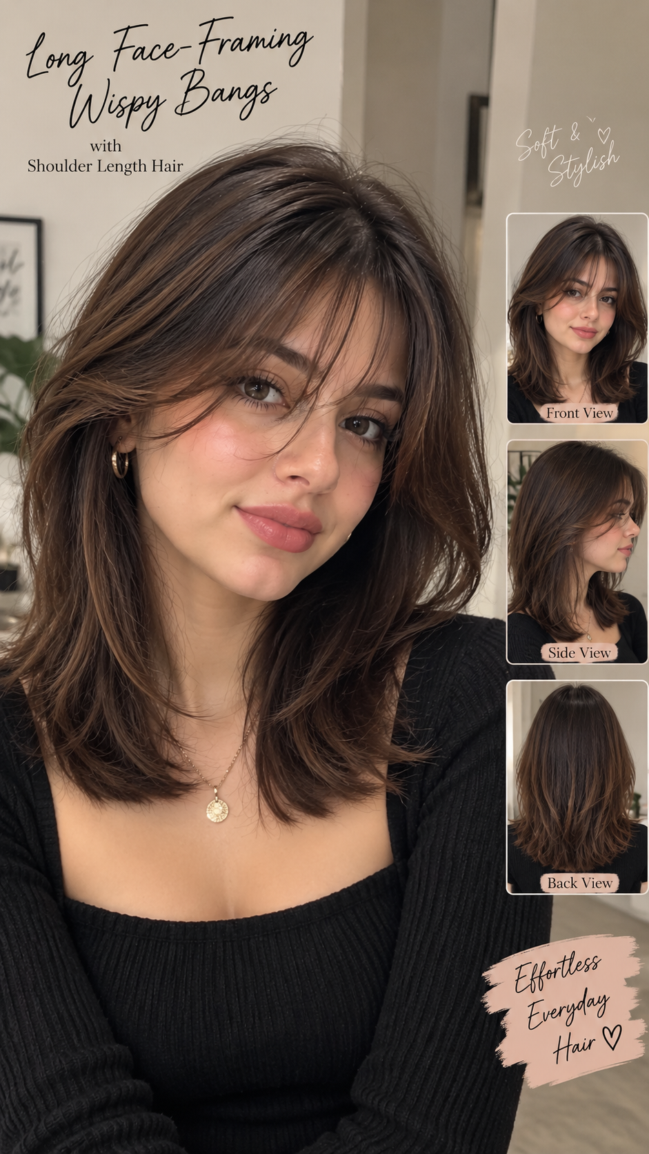 Long Face-Framing Wispy Bangs with Shoulder Length Hair
