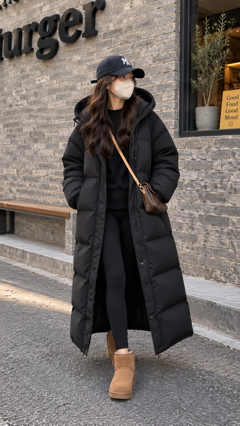 Matching Knit Set + Long Puffer Coat + Chunky Boots
