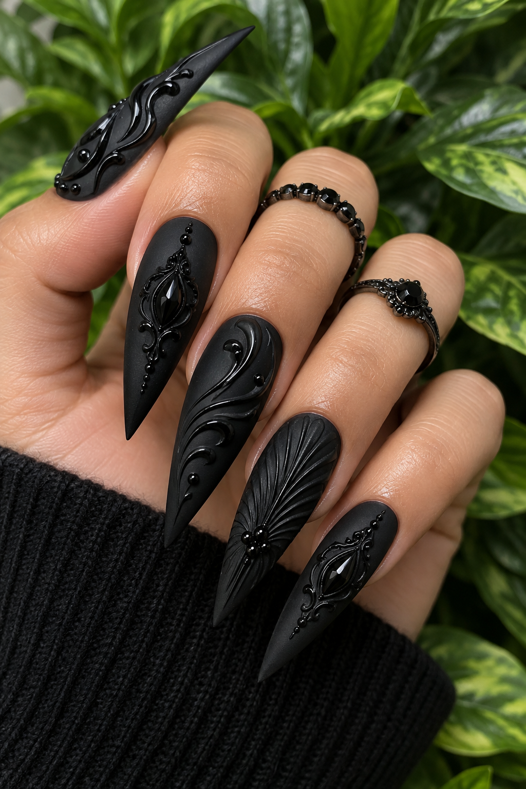 Matte Black Stiletto Nails for Sophisticated Edge