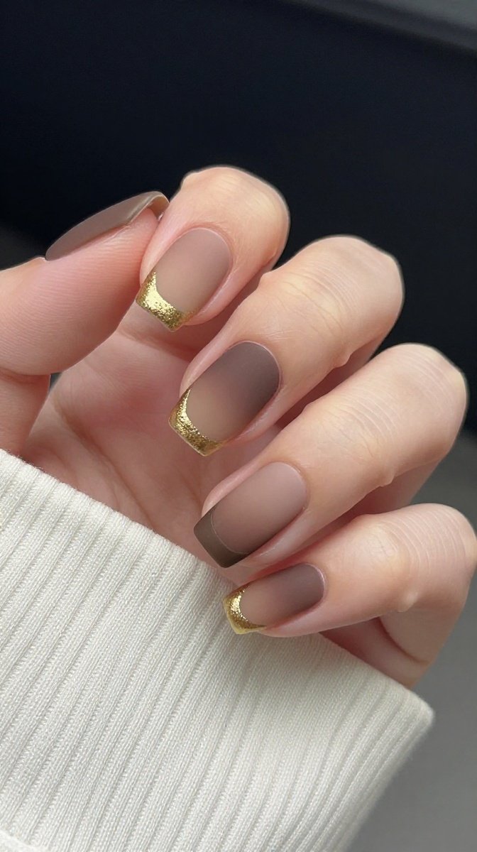 Matte Brown Ombre with Gold Accents