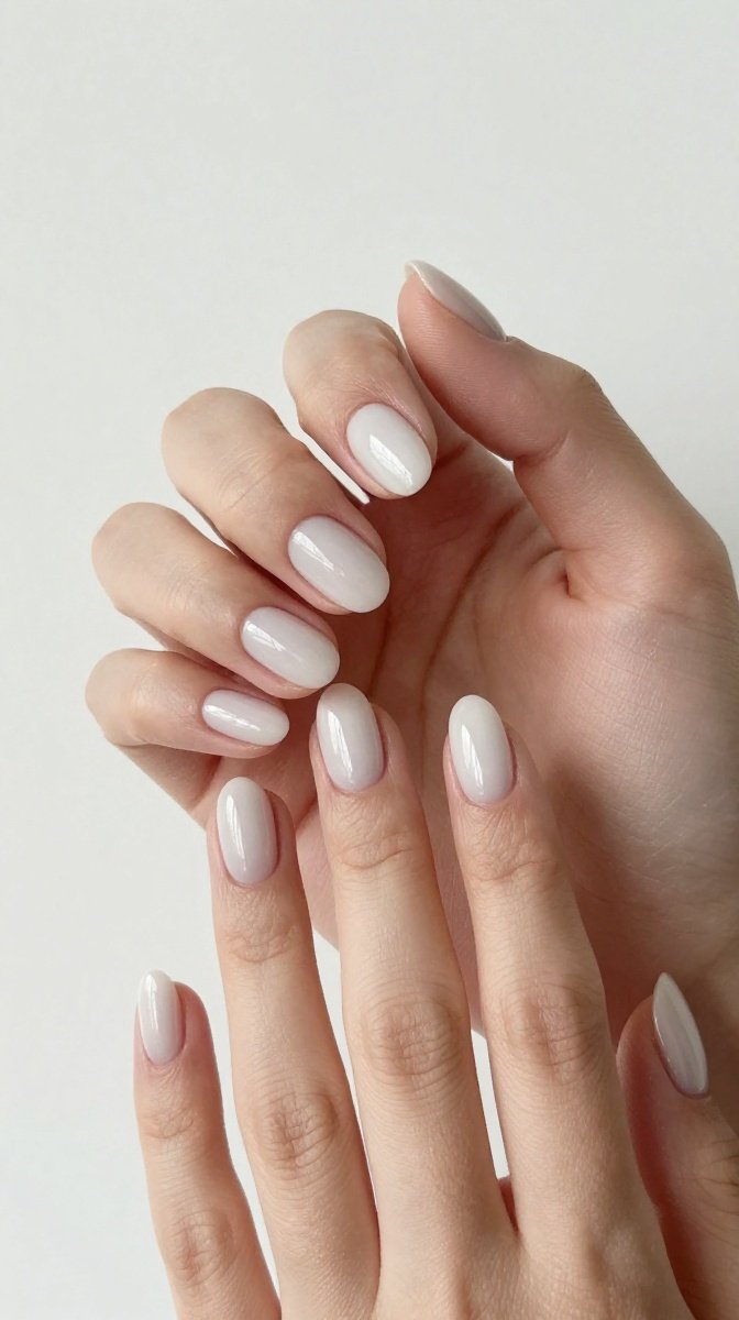 Milky Glossy Oval Nails