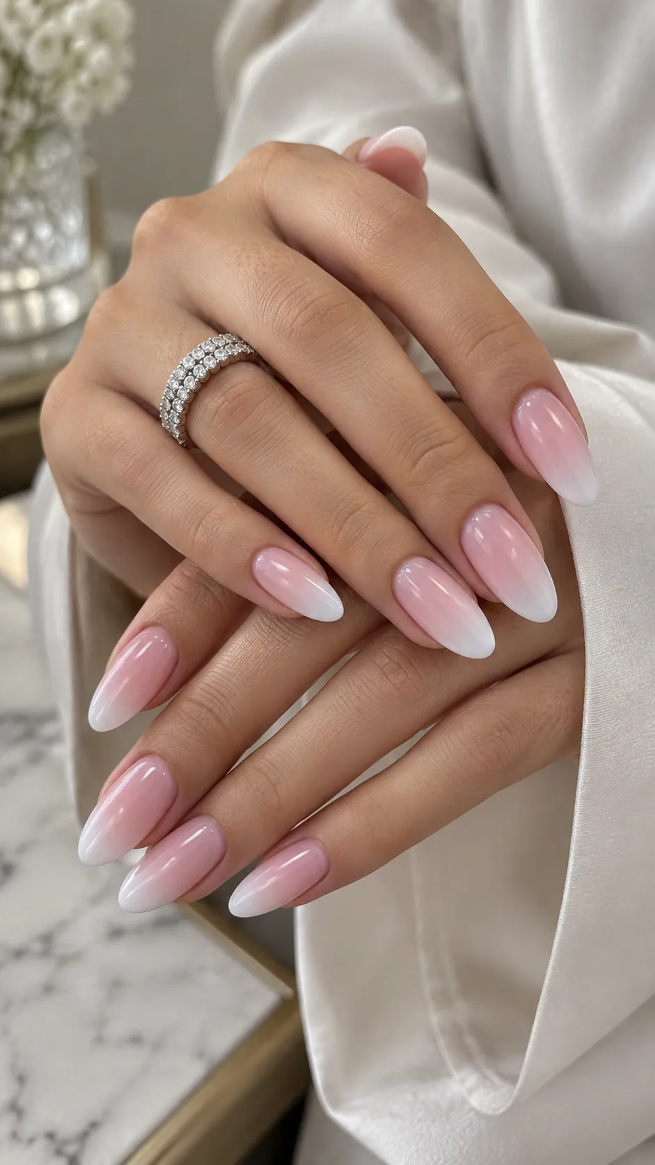 Milky White Aura Nails