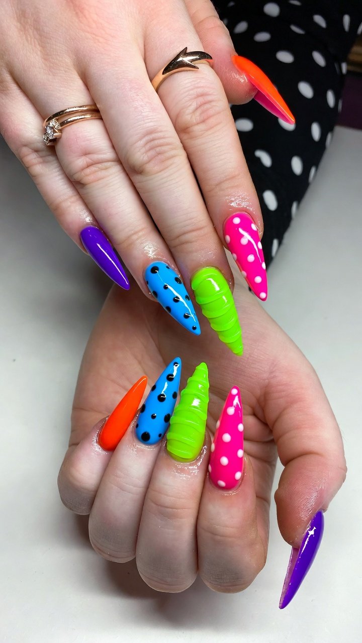 Neon Rainbow Squiggles with Button Accents